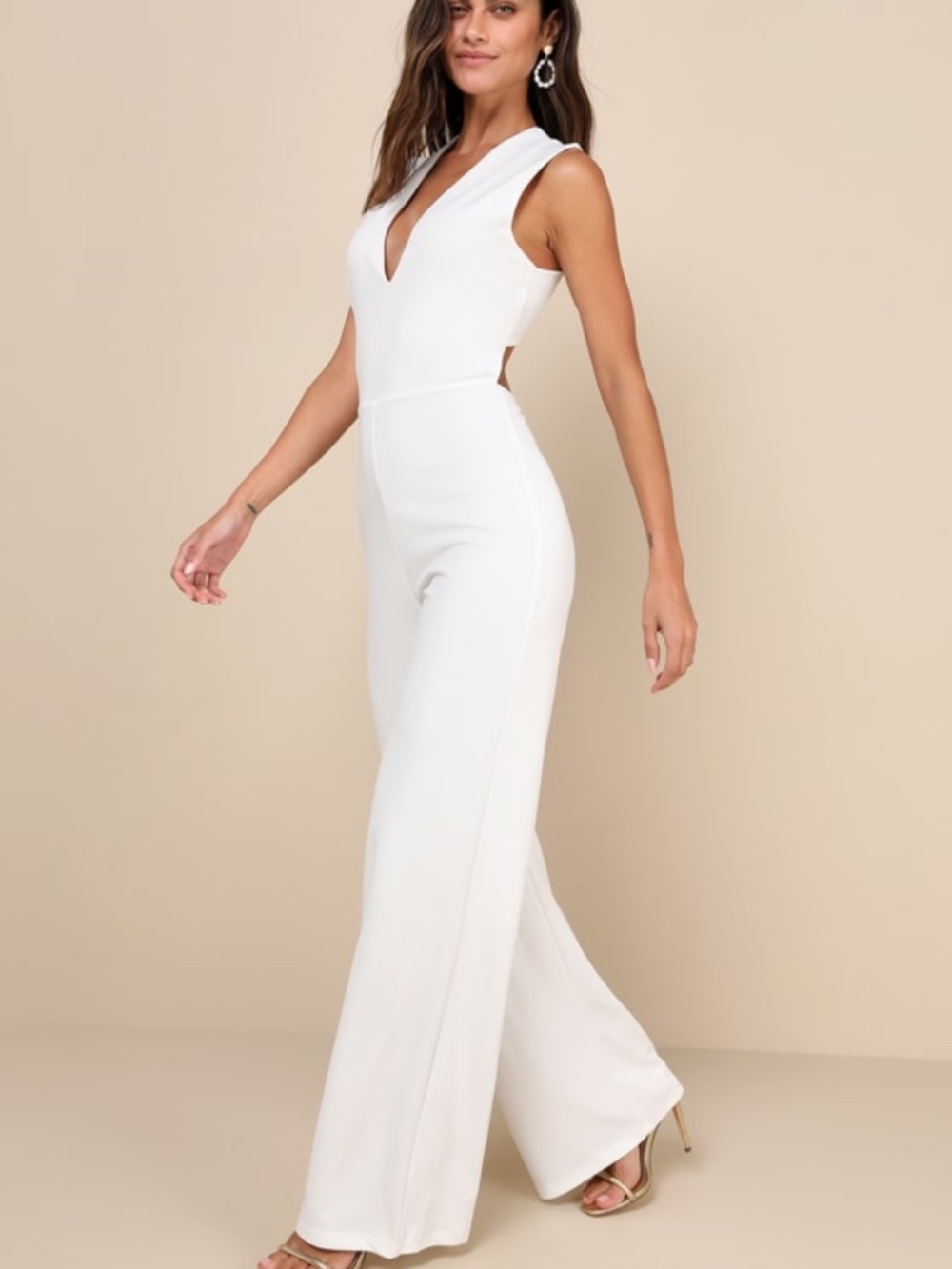 Lulus Thinking Out Loud White Backless Jumpsuit - Size L